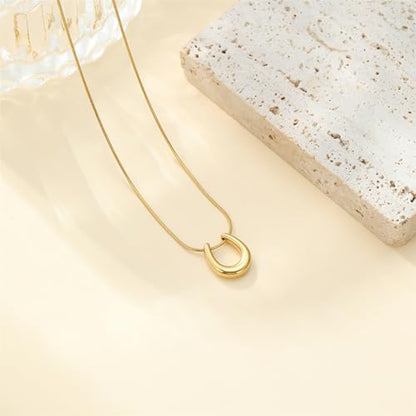 Gold Necklace for Women Dainty 18K Gold Plated | Sun Horn Crescent Moon Lucky Horse Shoe Pendant Necklace Waterproof Stainless Steel Trendy Jewelry, Gift Box Included - color: U Shape-Gold