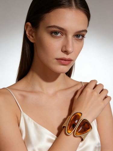 Gold Cuff Bracelet for Women Chunky Bracelet Statement Bracelet | Chunky Bangle Bracelets for Women Silver Beaded Open Bangle Stackable Stretch Bead Bracelet Boho Jewelry Gift for Wife Couple - style: Chunky Bangle Bracelets