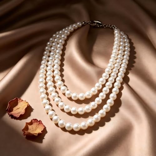 Faux Pearl Necklace for Women Multi Strand Pearl Necklaces Layered Long Pearls Beaded Necklace Wedding Party Costume Jewelry - color: 01Pearl