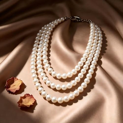 Faux Pearl Necklace for Women Multi Strand Pearl Necklaces Layered Long Pearls Beaded Necklace Wedding Party Costume Jewelry - color: 01Pearl