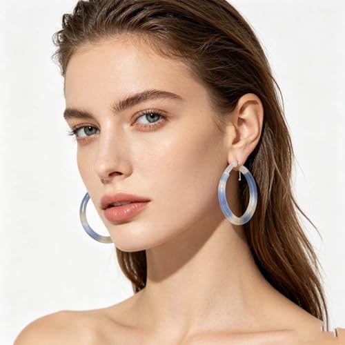 Resin Hoop Earrings for Women Lightweight Big Tortoise Shell Earrings Chunky Acrylic Earrings Hypoallergenic Mottled Statement Fashion Jewelry Gifts - color: B