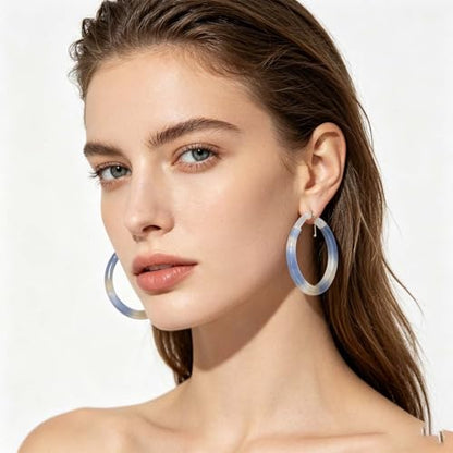 Resin Hoop Earrings for Women Lightweight Big Tortoise Shell Earrings Chunky Acrylic Earrings Hypoallergenic Mottled Statement Fashion Jewelry Gifts - color: B