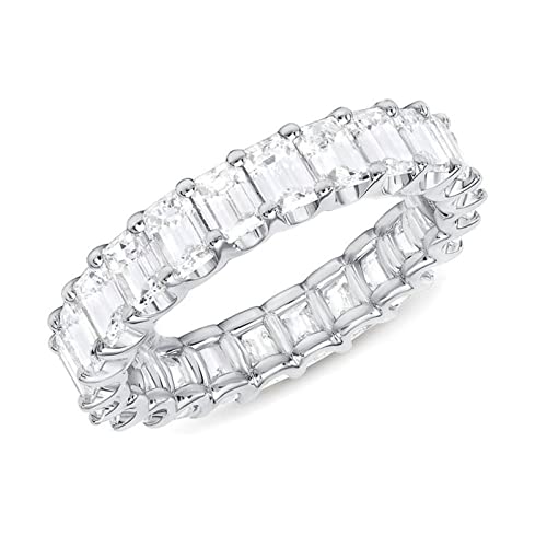 Psiroy 925 Sterling Silver Plated Cubic Zirconia Stacking Band Ring CZ Eternity Wedding Band for Women - color: Silver
