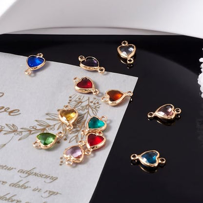 Elecrelive Crystal Heart Charms Rhinestone Heart Pendants Valentine Charms for Necklace Bracelet Earring Wedding Jewelry - color: 12 Colors Birthstone