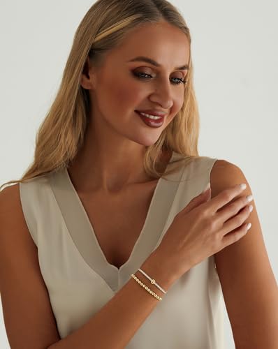 14K Gold Plated Bracelets for Women Dainty Tennis Initial Bracelet Trendy Beaded Stackable Charm Bracelets Layered Waterproof Bracelet Dainty Bracelet for Women Jewelry Gifts - style: S