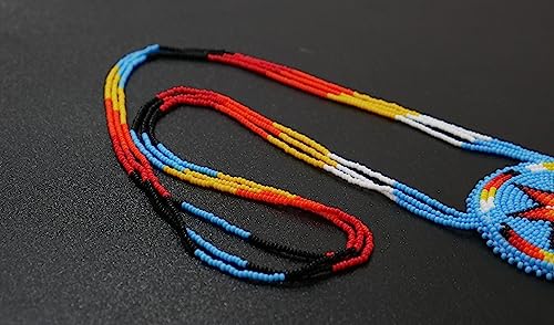 Handmade Native American Style Tribal ethnic Seed Bead Beaded Layered Medallion Necklace - color: Morning Star - Skyblue