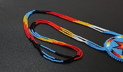 Handmade Native American Style Tribal ethnic Seed Bead Beaded Layered Medallion Necklace - color: Morning Star - Skyblue