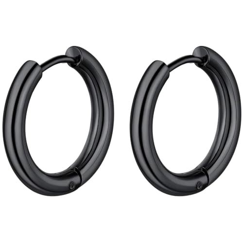 ChainsHouse Stud Earrings for Men Women,316L Stainless Steel/14K Gold/Black Plated Metal, Punk Hypoallergenic Surgical Huggie Hoop Earrings Mens Jewelry Piercing Hoop Earrings - style: H: Black-Huggie Hoop(1 Pair)