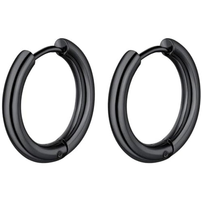 ChainsHouse Stud Earrings for Men Women,316L Stainless Steel/14K Gold/Black Plated Metal, Punk Hypoallergenic Surgical Huggie Hoop Earrings Mens Jewelry Piercing Hoop Earrings - style: H: Black-Huggie Hoop(1 Pair)
