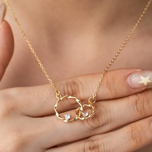 Baydurcan Dainty Gold Necklace for Women Ankh Mom Jesus Sun Star Necklace | 14K Gold Plated Pendant Necklaces Gifts for Friends Sister Mother, Birthday, Christmas, Graduation, Inspirational Gifts - style: Mother Daughter