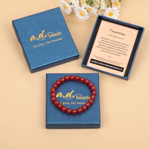 AD Beads Handmade Gemstone Stretch Elastic Bracelet Crystal Healing Reiki Nature's Beauty and Spiritual Essence Unisex (10mm, Carnelian (Life Enjoyment)) - color: Carnelian (Life Enjoyment), size: 10mm
