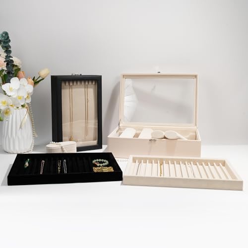 Bracelet Holder Rods Bangles Box Organizer Display | Glass Lid Jewelry Boxes for Women with 4 Velvet Rods