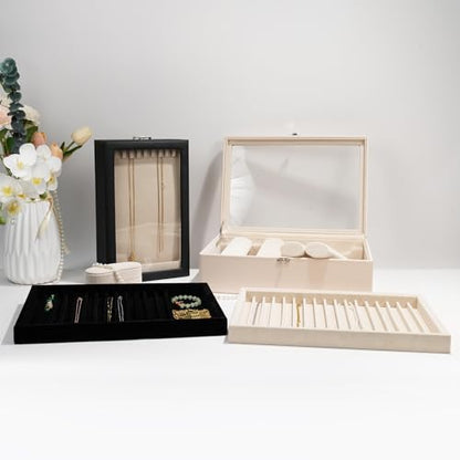 Bracelet Holder Rods Bangles Box Organizer Display | Glass Lid Jewelry Boxes for Women with 4 Velvet Rods
