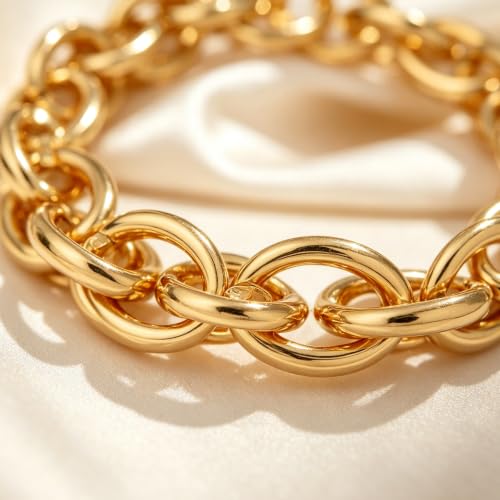 Chunky Gold Bracelet for Women Non Tarnish, Trendy Stretch Cuban Link Chain Plated Gold Bangle Bracelets - color: O-Small-Gold