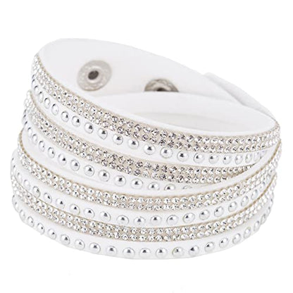 Long tiantian Leather Wrap Bracelets for Women Boho Multi Layered Bracelets Western Jewelry Hot Pink Accessories Birthday Gifts - color: white