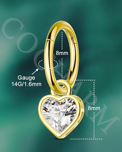 Clicker Belly Button Rings 14G Heart Dangle Belly Navel Rings for Women Surgical Steel Navel Belly Button Piercing Jewelry - color: YG-8MM