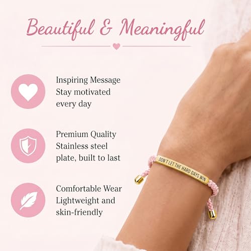 Frodete Dont Let The Hard Days Win Bracelet Inspirational Gifts for Women Adjustable Braided Tube Bracelet Gifts for Friends - color: A4：dont let the hard days win（pink gold）