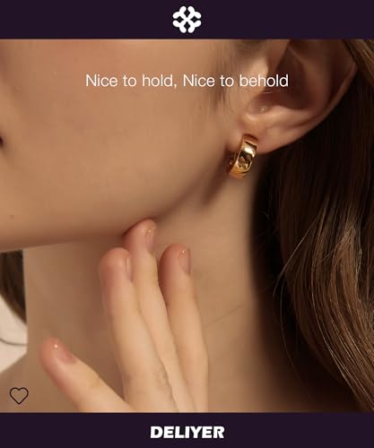 Huggie Hoop Earrings Chunky Gold Hoop Earrings for Women Hypoallergenic Small Hoop Earrings Non Tarnish Everyday Wide Hoop Earrings Gifts(Gold/Silver) - color: Gold
