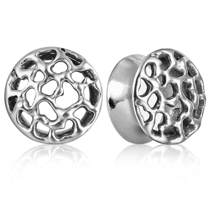 LADEMAYH 2PCS Hammered Ear Plugs Gauges for Ears, Punk Textured Tunnels | Industrial Style, Double Flared Expander, 316L Surgical Stainless Steel, Hypoallergenic, Saddle Fit, Ear Stretching Jewelry - color: #6677 Silver, size: 0g(8mm)