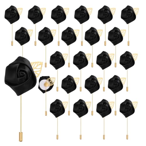 uxcell 24pcs Black Rose Boutonnieres Flower Pins for Wedding | Buttonholes Pocket Boutonnieres for Wedding Ceremony Anniversary Prom Formal Dinner Party - color: Black