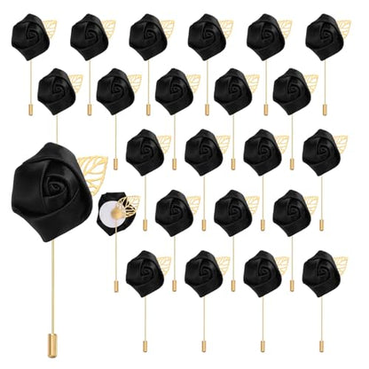 uxcell 24pcs Black Rose Boutonnieres Flower Pins for Wedding | Buttonholes Pocket Boutonnieres for Wedding Ceremony Anniversary Prom Formal Dinner Party - color: Black