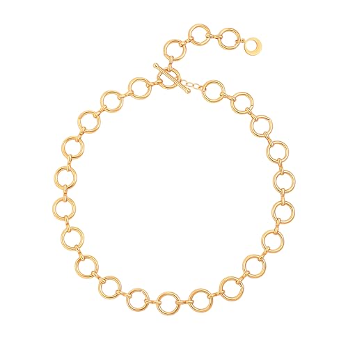 Aobei Pearl 18K Gold Plated Paperclip Chain Choker Satellite Chain Freshwater Cultured Biwa Pearl Pendant Necklace Dainty Turquoise Jewelry for Women - color: 18K Gold Plated Large Round Circle
