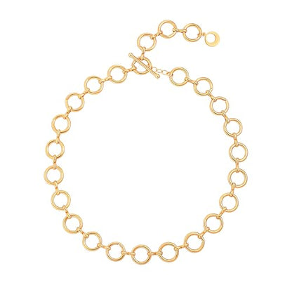 Aobei Pearl 18K Gold Plated Paperclip Chain Choker Satellite Chain Freshwater Cultured Biwa Pearl Pendant Necklace Dainty Turquoise Jewelry for Women - color: 18K Gold Plated Large Round Circle