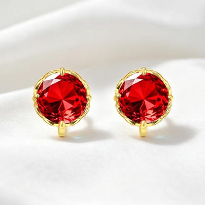 Round Austrian Crystal Clip On Earrings for Women Non Pierced Earrings, Hypoallergenic Clip-on Earrings Jewelry Gift for Sensitive Ears - color: Red