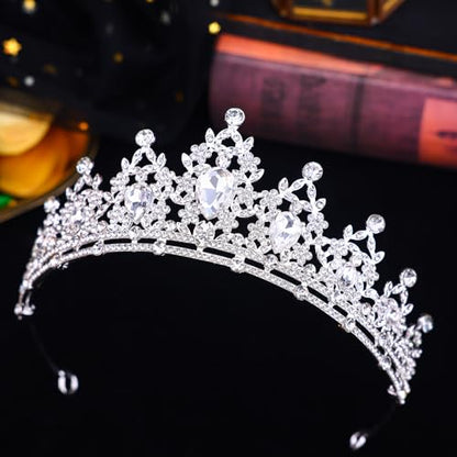 Crystal Crown and Tiara Jewelry Set for Women Bride with Necklace Earrings | Metal Rhinestone Royal Queen Princess Jewelry Set Wedding Quinceanera Pageant Prom Birthday Halloween Party Costume Gift - color: Silver