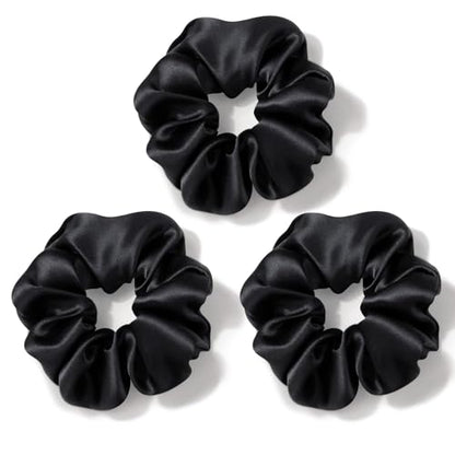 Zenssia Silk Scrunchies for Hair, Mulberry Silk Hair Ties for Women and Girls, No Damage Elastic Ponytail Holders（Black, 3 Pack） - color: Black*3