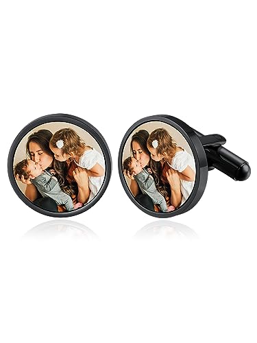 Custom4U Custom Photo Cufflinks for Men Father of the Bride Gifts - color: A-Photo-Black