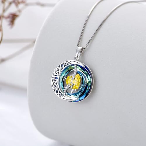 TOUPOP Birthstone Necklace Women Sterling Silver Moon Star Birthday Jewelry | Celtic Moon Pendant with Blue Crystal Anniversary Christmas Jewelry Gifts for Wife Mom Her - color: A-11-Citrine