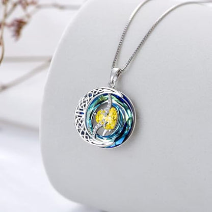 TOUPOP Birthstone Necklace Women Sterling Silver Moon Star Birthday Jewelry | Celtic Moon Pendant with Blue Crystal Anniversary Christmas Jewelry Gifts for Wife Mom Her - color: A-11-Citrine