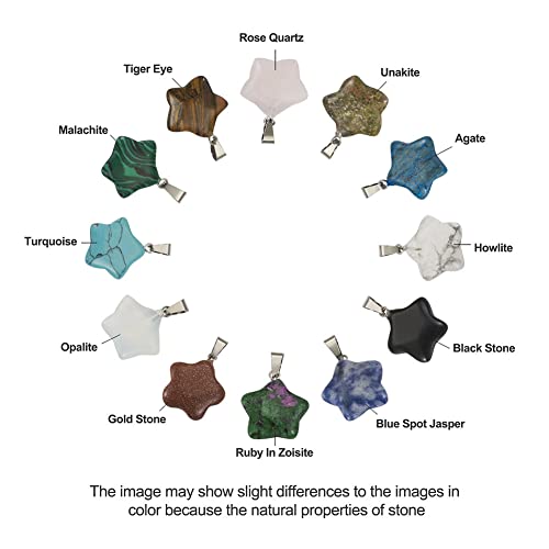 24pcs Star Shaped Stone Pendants 12 Styles Natural & Synthetic Gemstone Charms Mixed Healing Chakra Crystal Pendant for Stone Jewelry - color: 1-Mixed Color-Star-12 Styles