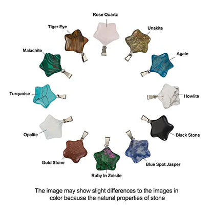24pcs Star Shaped Stone Pendants 12 Styles Natural & Synthetic Gemstone Charms Mixed Healing Chakra Crystal Pendant for Stone Jewelry - color: 1-Mixed Color-Star-12 Styles