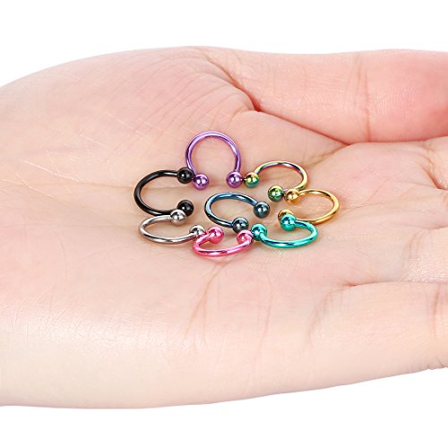 8pcs Unisex Surgical Steel 16G Septum Rings Horseshoe Hoop Nose Piercing Lip Nipple Eyebrow Rings Tragus Cartilage Earrings for Women Men