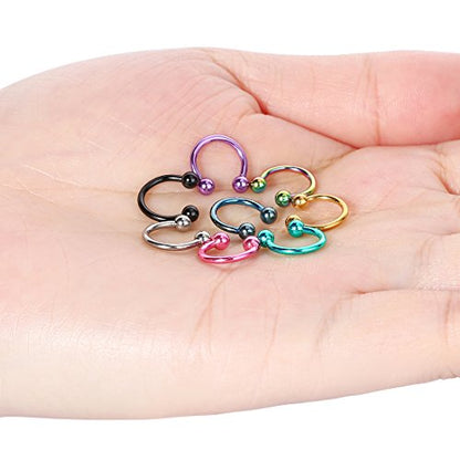 8pcs Unisex Surgical Steel 16G Septum Rings Horseshoe Hoop Nose Piercing Lip Nipple Eyebrow Rings Tragus Cartilage Earrings for Women Men