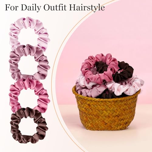 Ultra-Petite Satin Scrunchies for Women – 8PCS Blush Small Hair Ties – Soft Silk-Like Mini Hair Bands, No Crease, Frizz-Free, Gentle on Hair, Perfect for Daily Wear & Sleep - color: Small-Blusher