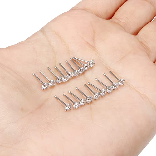 18G 20G 22G Nose Rings Studs with Cubic Zirconia 316L Surgical Steel Straight Screw L Shaped Nose Studs Piercing Jewelry for Women Men Girl CZ 1.5mm 2mm 2.5mm 3mm 20Pcs - color: A:22G Straight- Silver 3mm