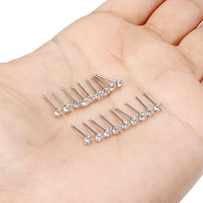18G 20G 22G Nose Rings Studs with Cubic Zirconia 316L Surgical Steel Straight Screw L Shaped Nose Studs Piercing Jewelry for Women Men Girl CZ 1.5mm 2mm 2.5mm 3mm 20Pcs - color: A:22G Straight- Silver 3mm
