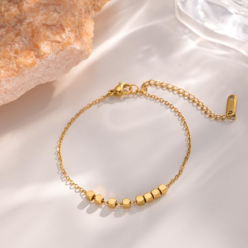 Dainty Gold Anklets for Women Stainless Steel Simple Ankle Bracelets Summer Beach Foot Chain Jewelry Gift - color: Cubes
