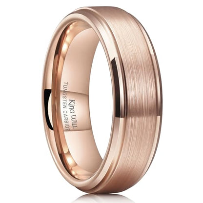King Will Classic Tungsten Wedding Band for Men, 6/7/8/9/10mm Widths, Polished Finish Step Edge Matte Rings Comfort Fit - color: C-rose gold 6mm