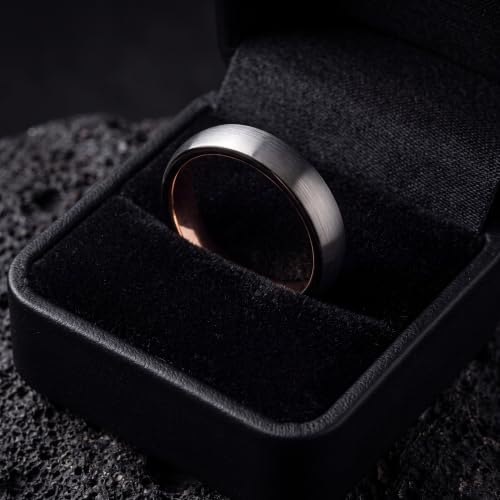 Tungsten Wedding Band Ring 10mm 8mm 6mm 4mm for Men Women 18k Rose Gold Plated Dome Black Grey Brushed Polished - color: 2 Rose Gold Black Grey Tungsten