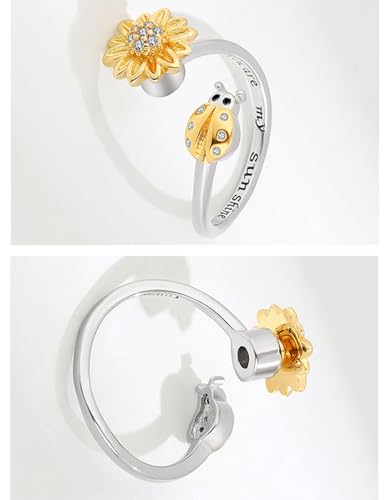 Anxiety Rings for Women – Adjustable Flower Spinner Ring, Daisy & Sunflower Fidget Ring, Gold Plated Calming Jewelry - style: Style 09 Set