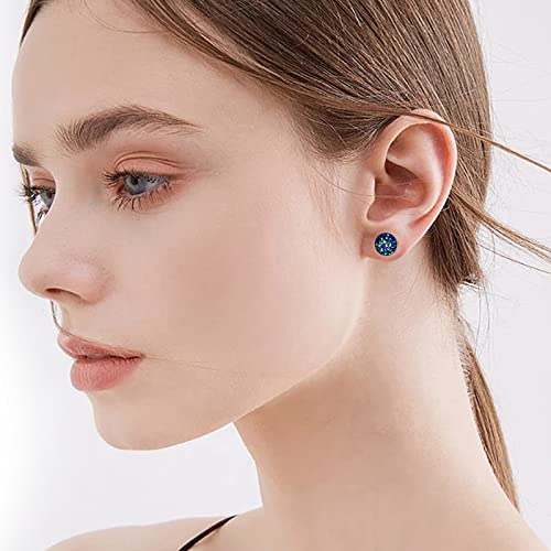 Silver-tone Faux Druzy Stud Earrings，925 Sterling Silver Hypoallergenic Natural Gemstone Earrings for Women Trendy Fashion - color: Blue