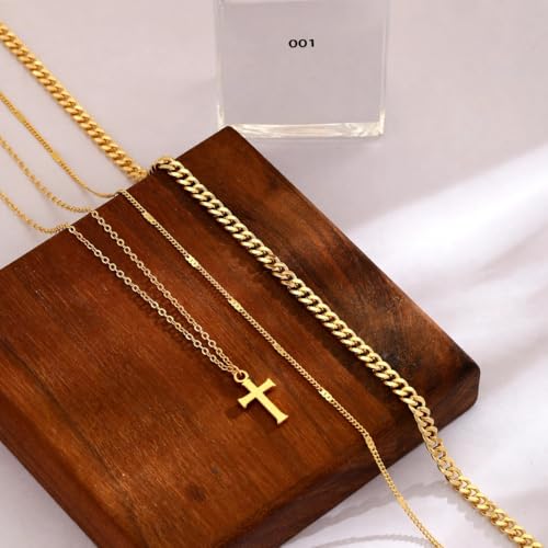 Layered Gold Necklace for Women, 14K Gold Plated Necklace Stack Set, Dainty Pendant Necklace Non Tarnish, Fashion Bow CZ Circle Star Hammered Cross Jewelry Gift for Women - color: 04-Gold