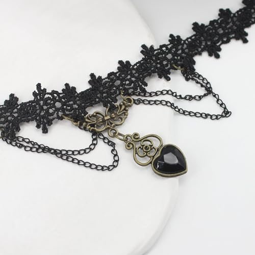 Qceasiy Gothic Black Necklace for Women, Adjustable Victorian Velvet Lace Collar, Halloween Party Cosplay Jewelry Gift - style: Black Heart Pendant