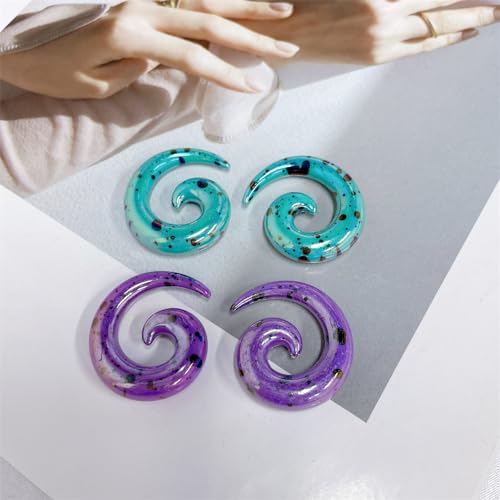 Acrylic Spiral Snail Ear Tapers Plugs Tunnels Expander Gauges Twist Earrings Stretching Hanger Body Piercings Jewelry 2 Pairs Set Purple Green Color Y2K Jewelry - size: 0g (8mm)