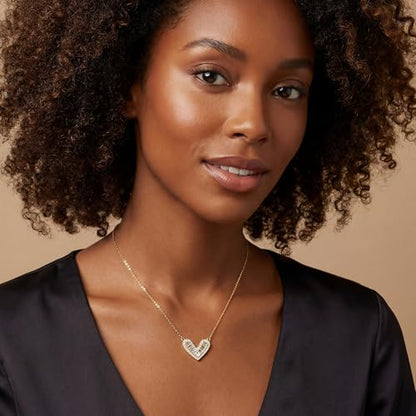 Cubic Zirconia Heart Pendant Necklace, 14K Gold Plated Pave Heart Necklace for Women, Faux Diamond Heart Pendant Necklace, Valentine’s Day, Birthday & Anniversary - color: X-4645 14K Gold