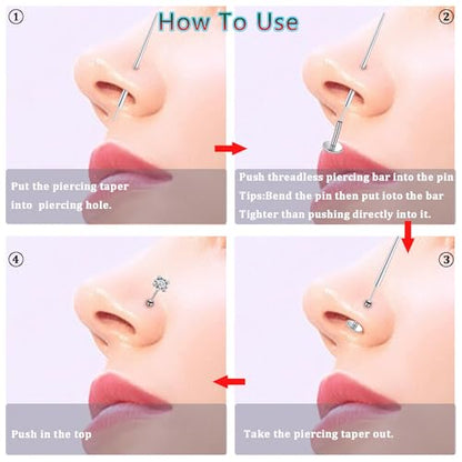20G 18G 16G Nose Rings Studs 316L Surgical Steel Flat Back Threadless Push in Nose Studs Screw L-Shaped Nose Rings Tragus Cartilage Helix Earrings Piercing Jewelry for Women Men - color: 20G Flat Back Nose Studs - 8mm Bars